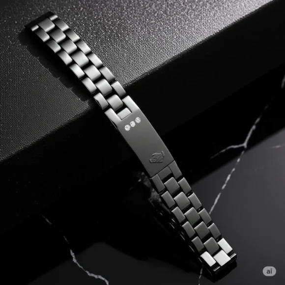 Black Steel Diamond Accent Bracelet