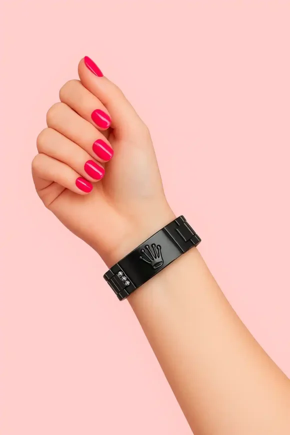 Black Steel Diamond Accent Bracelet - Image 2